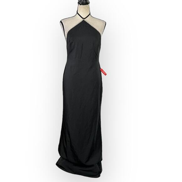 IEENA for Mac Duggal Maxi Gown Women's 0 Black Rhinestone Halter Column - Picture 1 of 7